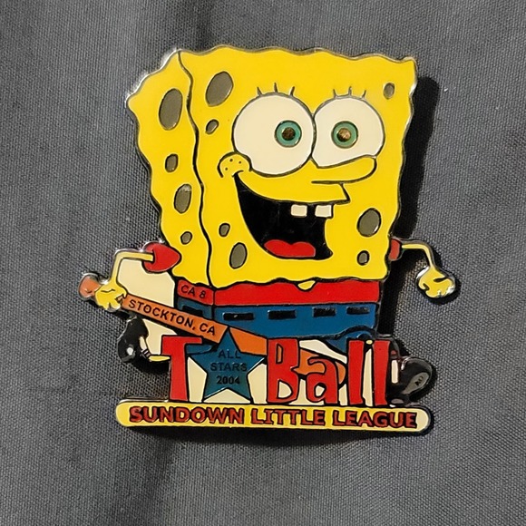 Vtg 2004 SpongeBob SquarePants Stockton CA Teeball Large Lapel Pin - Picture 1 of 3